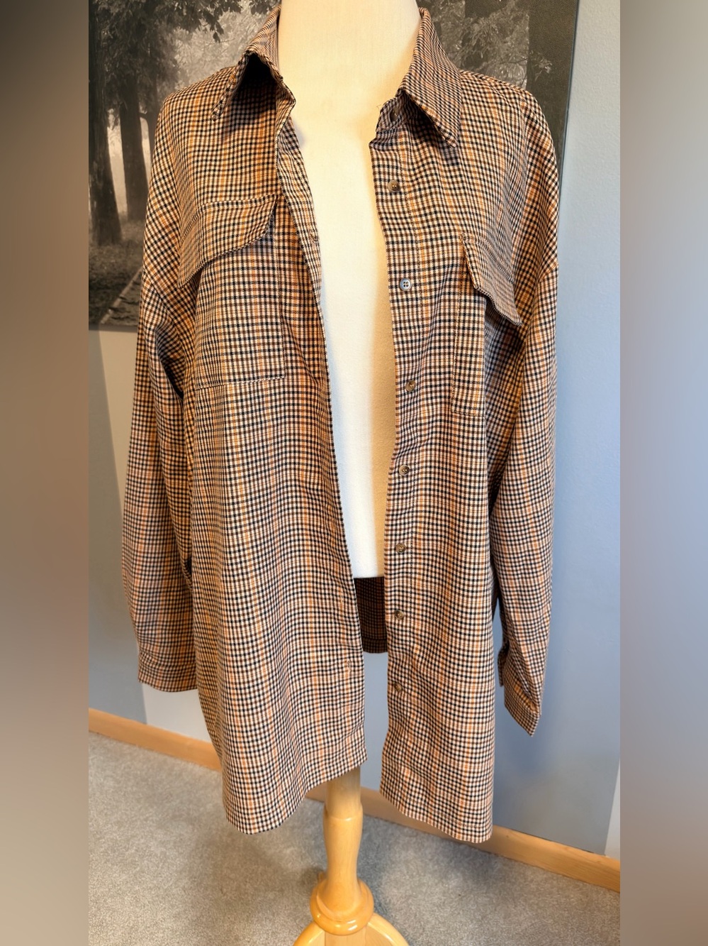 Princess Polly Tan and Black Houndstooth Button-Up Jacket